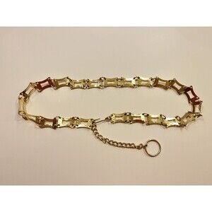 Vtg Gold Metal Chain Link Belt Rectangles Rings Belt One Sz Adjustable Hong Kong
